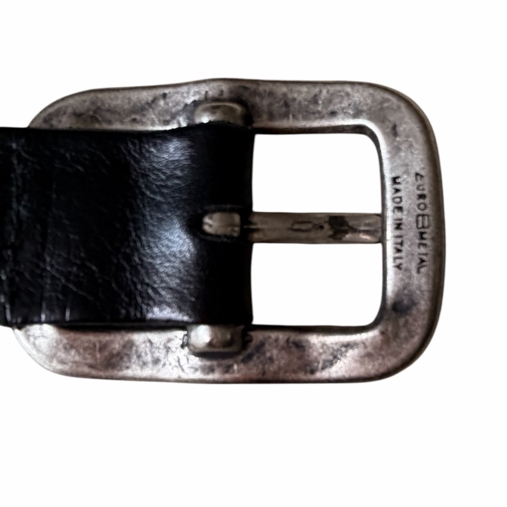 Black Studded Leather Belt with Silver Buckle - Picture 4 of 10
